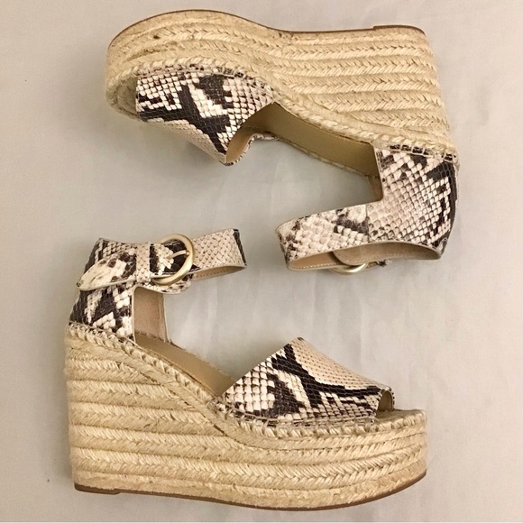 Marc Fisher 7.5 Women's Lalida Espadrille Wedge Sandals Snakeskin Print Leather - Picture 9 of 11